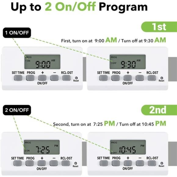 Digital Timer Outlet Indoor, Programmable, Mini 2 Prong Plug in Timers s,2 Pack - Picture 5 of 6